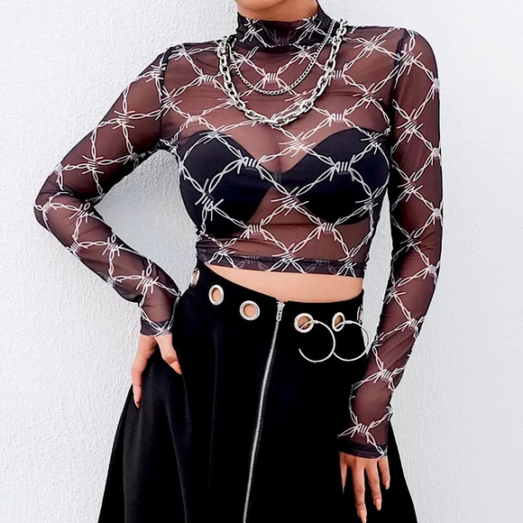 ✨HP!✨Barbed wire mesh long sleeve cropped top - Picture 3 of 15